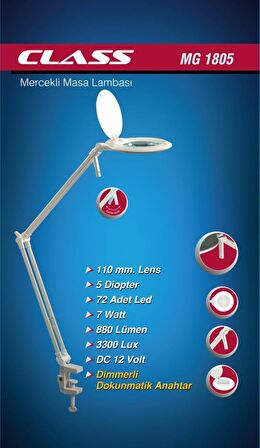 CLASS MG-1805 Masa Üstü Ledli 5x Büyüteç Mercek