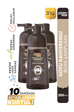 Softto Plus Brown Hair Anında Etkili Beyaz Kapatıcı Boya Şampuan 3lü Paket 3x350 ml 