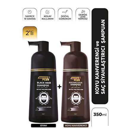 Black ve Brown Hair Anında Etkili Siyah ve Kahve Şampuan Boya 2'li Paket 350ml+350ml