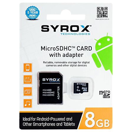 Syrox 8 GB Micro Sd Card Hafıza Kartı & Adaptörü MC8