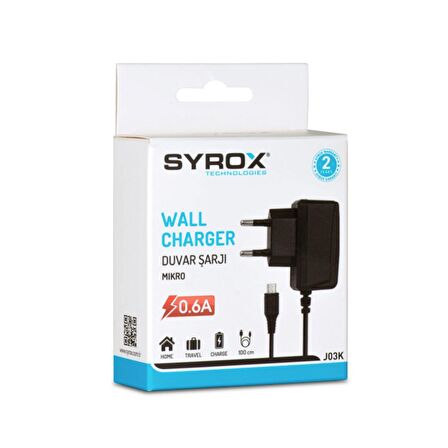 Syrox 0.6A Micro USB Uç Şarj Cihazı J03K