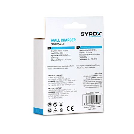 Syrox 0.6A Micro USB Uç Şarj Cihazı J03K