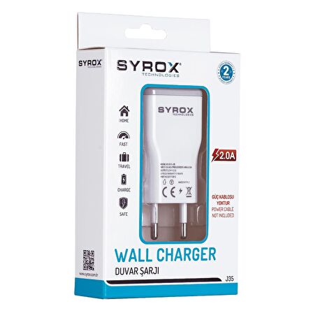 Syrox J35 2.1A 1xUSB-A Port Çıkışlı Hızlı Şarj Cihazı - Beyaz