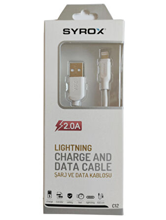 Syrox C12 2.0A Lıghtnıng İphone Şarj Ve Data Kablosu