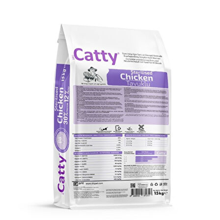 Catty Tavuklu Kısırlaştırılmış Yetişkin Kedi Maması 15 Kg