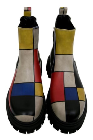 Kadın Vegan Deri Çok Renkli Bilekte Bot - Piet Mondrian - Composition Tasarım