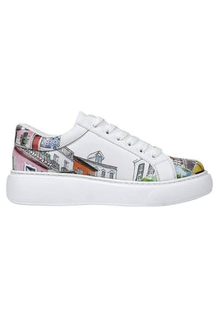 Kadın Vegan Deri Beyaz Sneakers - Lisboa Tasarım