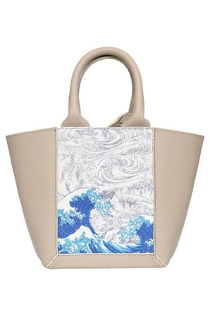 Kadın Vegan Deri Krem Tote Bag - Japanese Waves Tasarım