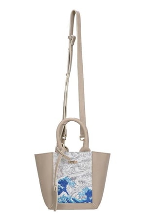 Kadın Vegan Deri Krem Tote Bag - Japanese Waves Tasarım