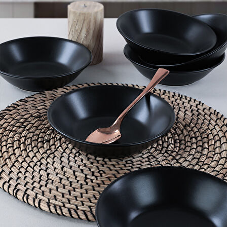 Keramika Mat Siyah Hitit Yemek Tabağı 18 Cm 6 Adet