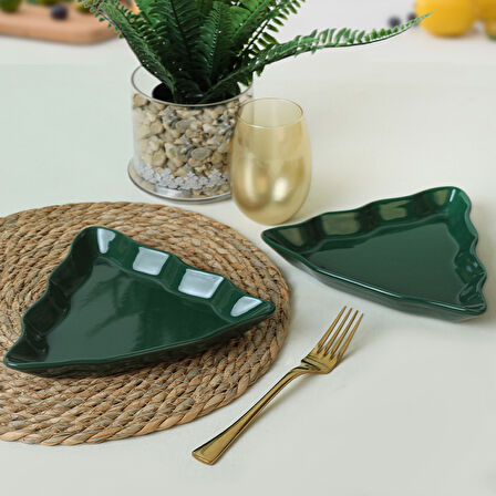 Keramika Yeşil Çam Kayık Tabak 22 Cm 2 Adet