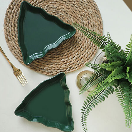 Keramika Yeşil Çam Kayık Tabak 22 Cm 2 Adet