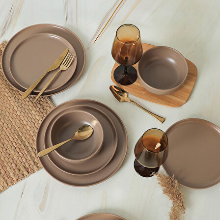 Keramika Nordic Mat Toprak Taupe Yemek Takımı 18 Parça 6 Kişilik 977