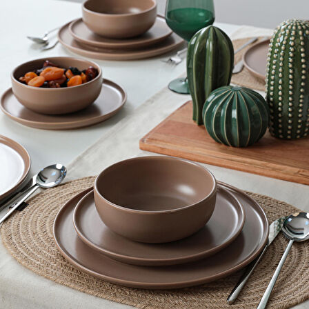 Keramika Nordic Mat Toprak Taupe Yemek Takımı 18 Parça 6 Kişilik 977