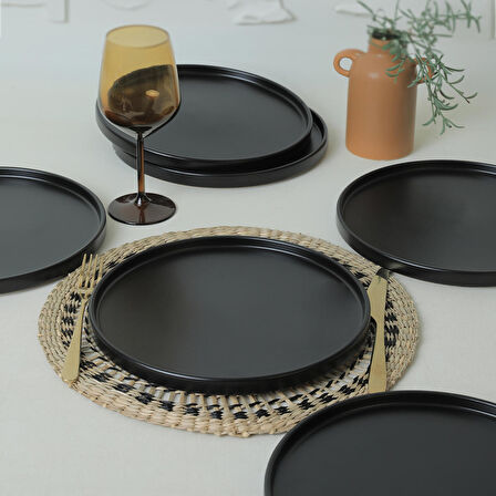Keramika Mat Siyah Stackable Servis Tabağı 27 Cm 6 Adet 956