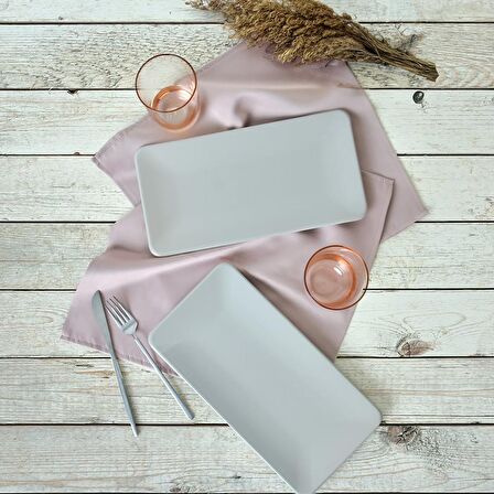 Keramika Mat Gri Siera Kayık Tabak 33x17 Cm 2 Adet 995