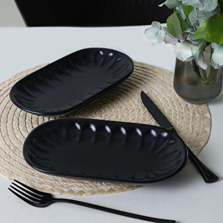 Keramika Mat Siyah Badem Kayık Tabak 22 Cm 2 Adet 956