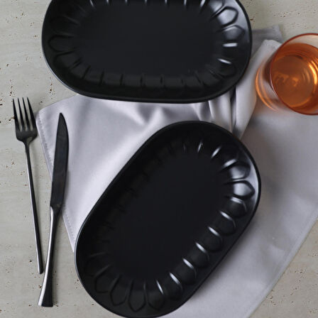 Keramika Mat Siyah Badem Kayık Tabak 25 Cm 2 Adet 956