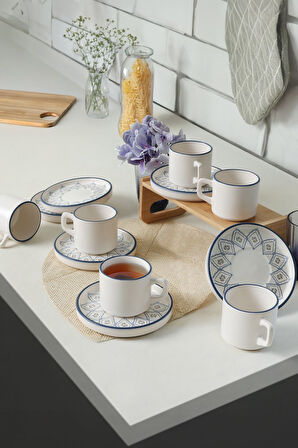 Keramika Keramika Floral Waves Stackable Çay Takımı 12 Parça 6 Kişilik 22669-71
