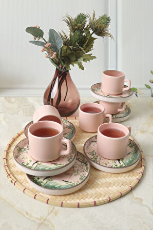 Keramika Pink Woods Stackable Çay Takımı 12 Parça 6 Kişilik 22641