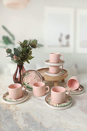 Keramika Pink Woods Stackable Çay Takımı 12 Parça 6 Kişilik 22641