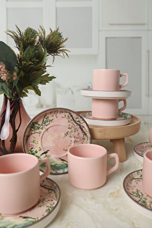 Keramika Pink Woods Stackable Çay Takımı 12 Parça 6 Kişilik 22641
