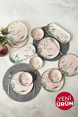 Keramika Pink Woods Kahvaltı Takımı 12 Parça 6 Kişilik 22639-41