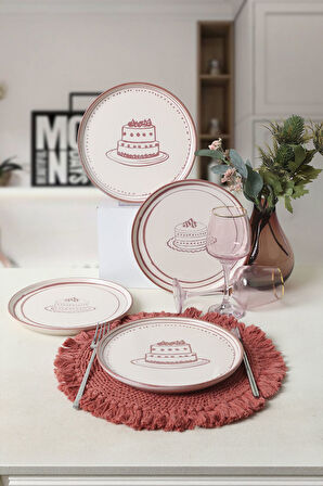Keramika Pink Cake Nordic Pasta Tabağı 22 Cm 4 Adet 22965-66
