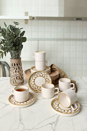 Keramika Worn Gold Stackable Çay Takımı 12 Parça 6 Kişilik 22968-23057
