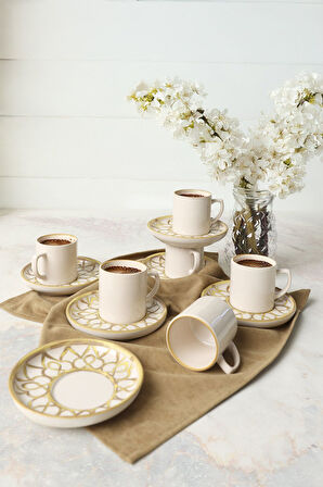 Keramika Worn Gold Nordic Kahve Takımı 12 Parça 6 Kişilik 22968-23057