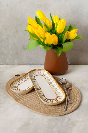 Keramika Worn Gold Noyan Kayık Tabak 26 Cm 2 Adet 22967