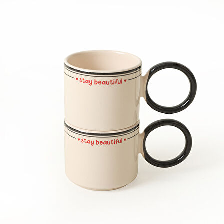 Keramika Stayl Beautiful Siyah Stackable Halka Kulplu Fincan 8 Cm 2 Adet