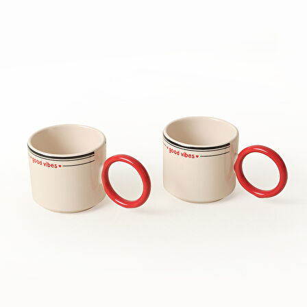 Keramika Good Vibes Kırmızı Stackable Halka Kulplu Fincan 8 Cm 2 Adet