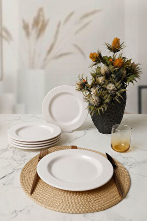 Keramika Beyaz İyonya Pasta Tabağı 22 Cm 6 Adet 006