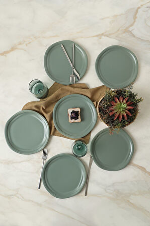 Keramika Mat Yeşil Bloom Pasta Tabağı 24 Cm 6 Adet 322
