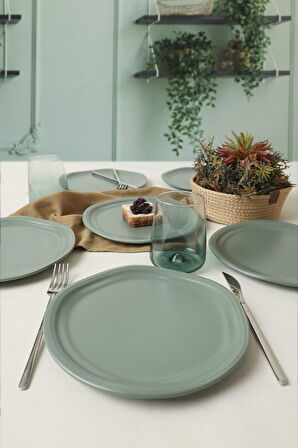 Keramika Mat Yeşil Bloom Pasta Tabağı 24 Cm 6 Adet 322