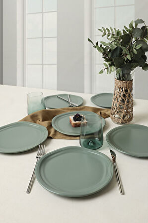 Keramika Mat Yeşil Bloom Pasta Tabağı 24 Cm 6 Adet 322