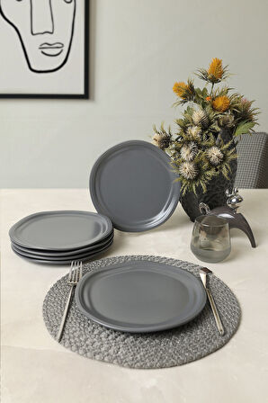 Keramika Mat Gri Bloom Pasta Tabağı 24 Cm 6 Adet 959