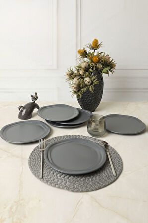 Keramika Mat Gri Bloom Pasta Tabağı 24 Cm 6 Adet 959