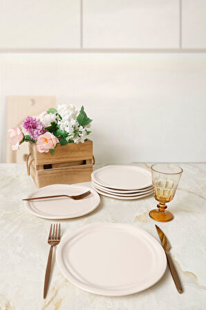 Keramika Krem Bloom Pasta Tabağı 24 Cm 6 Adet 030
