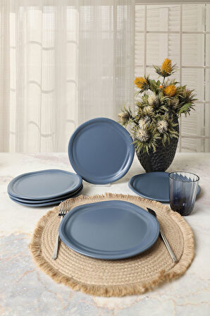 Keramika Mat Mavi Bloom Pasta Tabağı 24 Cm 6 Adet 399