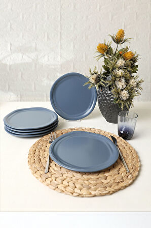 Keramika Mat Mavi Bloom Pasta Tabağı 24 Cm 6 Adet 399