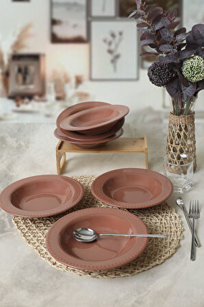 Keramika Kahverengi Bella Yemek Tabağı 21 Cm 6 Adet 605