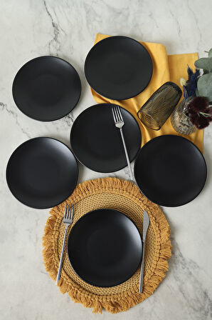 Mat Siyah Ege Pasta Tabağı 20 Cm 6 Adet 956