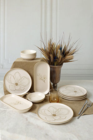 Keramika Taupe Bloom Kahvaltı Takımı 12 Parça 6 Kişilik 22519-28-29