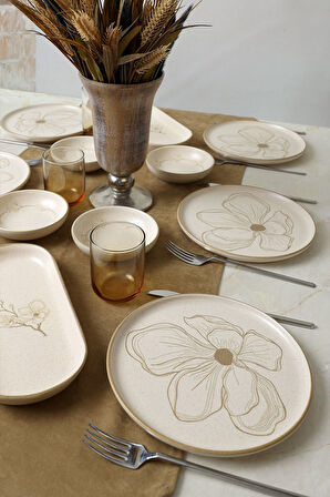 Keramika Taupe Bloom Kahvaltı Takımı 12 Parça 6 Kişilik 22519-28-29