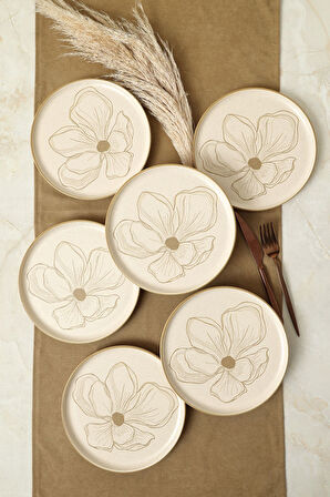 Keramika Taupe Bloom Nordıc Pasta Tabağı 22 Cm 6 Adet 22529