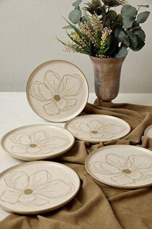 Keramika Taupe Bloom Nordıc Pasta Tabağı 22 Cm 6 Adet 22529