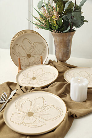 Keramika Taupe Bloom Nordıc Pasta Tabağı 22 Cm 6 Adet 22529