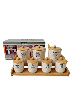 Bambu Standlı 7 Parça Baharat Seti Tutku 1409